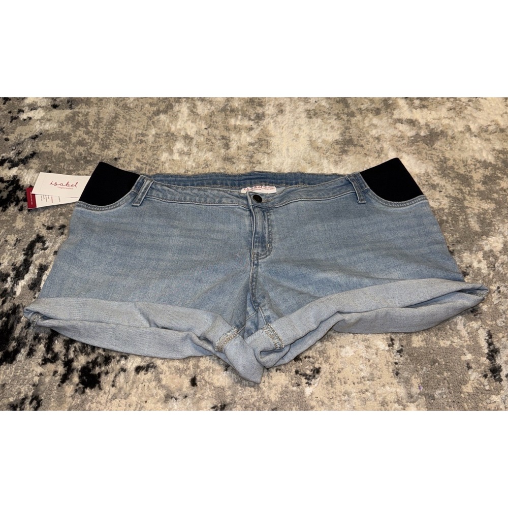 Isabel Maternity Women's Blue Side‎ Panel Stretch Denim Midi Jean Shorts Size 16